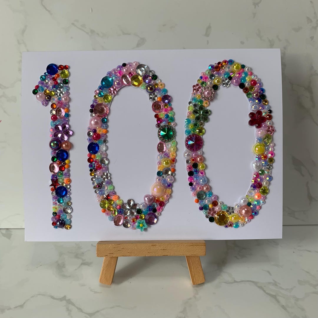 Handmade 100th Birthday Card: Personalized With Gems, Colourful - Etsy