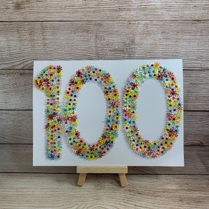 Fatto a mano / Biglietto floreale per 100 anni / Biglietto di compleanno per 100 anni / Biglietto di auguri per i 100 anni / Biglietto per qualsiasi età / Personalizzato / Fiori / Colorato / Carino