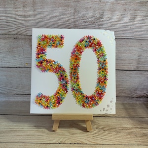 Fait main | 50 ans | Fleurs | Carte | 50e anniversaire | Joyeux 50e | Toute carte d'âge | Personnalisé | Embelli | Jolie | Fleurs | 50e édition florale