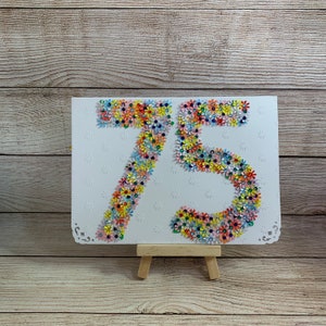 Fait main | Carte florale de 75 ans | 75e anniversaire | 75ème heureuse carte | Toute carte d'âge | Personnalisé | Coloré | Fleurs | Jolie | Mignon