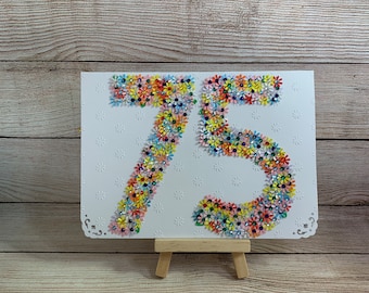 Handmade 75th Birthday Card: Colorful Floral Design, Flowers