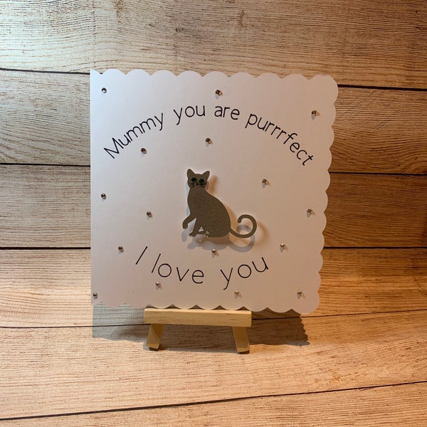 Handmade | Cat | Card | Love You | Purrrfect | Mummy | Love | Birthday | Cute | Miaow | Scalloped