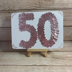 Handarbeit | Alter 50. Geburtstag Karte | 50 Jahre Geburtstagskarte | Happy 50th Karte | Jede Alterskarte | Personalisiert | Rosegold 50er Jahre | Filigran