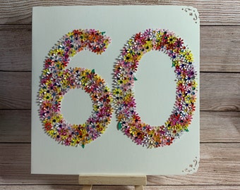 Handmade | Age 60 Floral Card | 60th Birthday Card | Happy 60th Card | Any Age Card | Personalised | Filigree