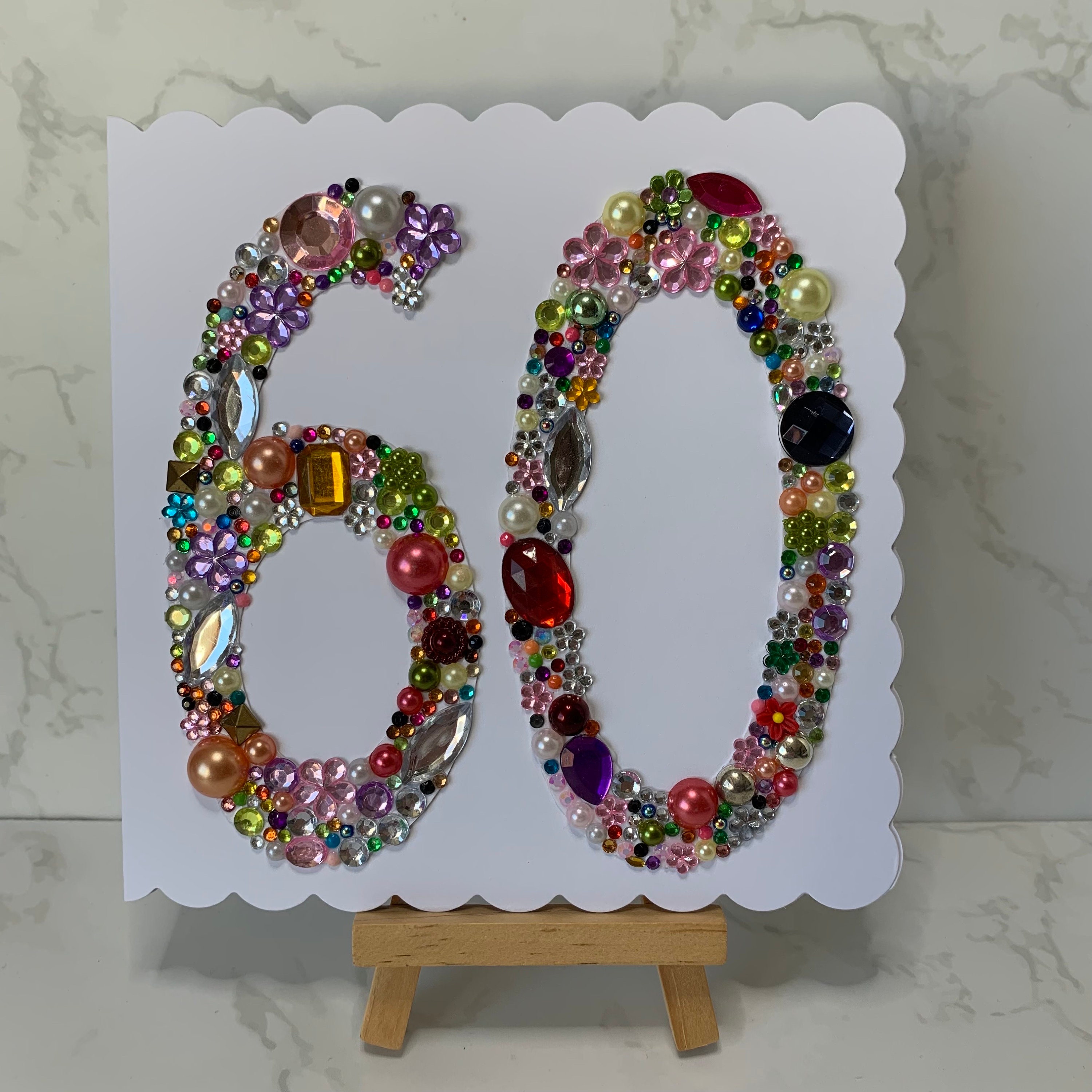 Biglietto Auguri 3D Per 60° Compleanno - Filigrana Artigianale Con Numero In Rilievo - 15x30 Cm - Regalo Romantico E Originale