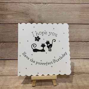 Fait main | Chat | Anniversaire | Carte | minou | Amour | Amoureux des chats | Chat noir | festonnée | Anniversaire