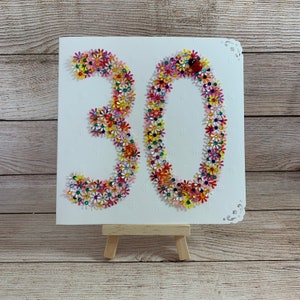 Fait main | florale de 30 ans | 30e anniversaire | Joyeux 30e carte | Toute carte d'âge | Personnalisé | Coccinelle