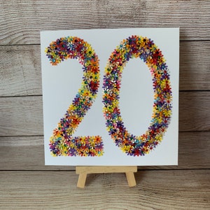 Fait main | 20 ans | Fleurs | Carte | 20e anniversaire | Joyeux 20 juillet | Toute carte d'âge | Personnalisé | Embelli | Jolie