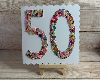 Handmade | Age 50th Birthday Card | 50th Birthday Card | Happy 50th Card | Any Age Card | Personalised | 50th Gems