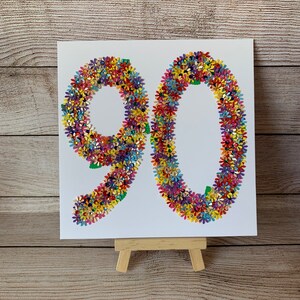 Fatto a mano / Età 90 / Floreale / Biglietto / 90° compleanno / Buon 90° / Biglietto per qualsiasi età / Personalizzato / Abbellito / Carino / Colorato / Fiori