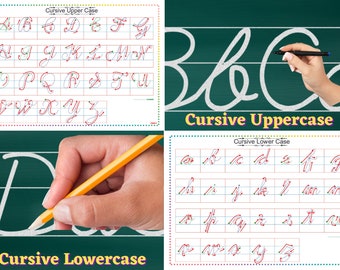 Cursive Handwriting 4 worksheets | Printable Alphabet Poster with Lines | Letter Formation guide | Homeschool Resources |