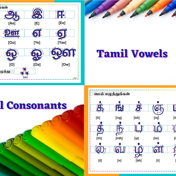 Tamil Alphabets Worksheets for Kids, Tamil Vowels and Consonants , Uyir Ezhuthukkal and Mei Ezhuthukkal worksheet, Learning Materials
