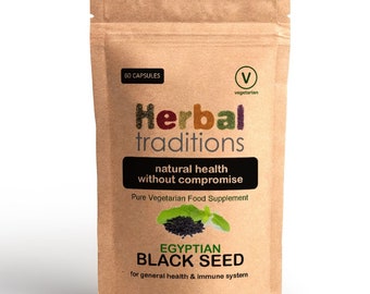 Herbal Traditions Egyptian Black Seed Powder Capsules - 60 x 500mg Capsules (Vegetarian) - UK Manufactured - by Herbal Traditions