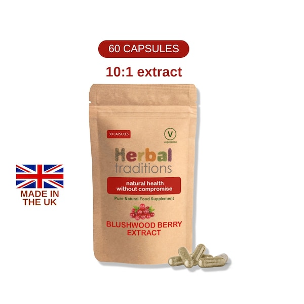 Blushwood Berry E BC46 - 10: 1 Extrakt x 60 Kapseln von Herbal Traditions - Hergestellt in Großbritannien - Für Veganer geeignet