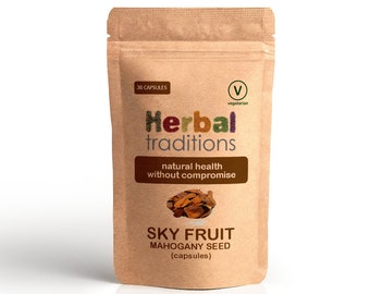 Sky Fruit Mahogany Seed Capsules - 30 x 500mg (Vegetarian) - UK Manufactured - Suitable for Vegans - by Herbal Traditions