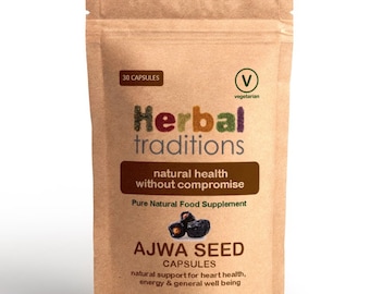 Ajwa Date Seed Capsules - 30 x 500mg Capsules (Vegetarian) - by Herbal Traditions