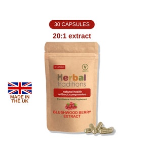 Blushwood Berry EBC46 - 20:1 extrakt från Herbal Traditions - 30 x 500 mg kapslar (vegetarisk) - Tillverkad i Storbritannien - Lämplig för veganer