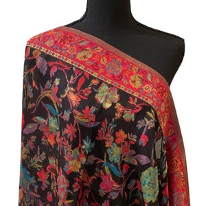Floral Design Kani Silk Shawl, Wedding Wrap. Gifts for her