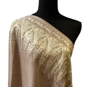 Silk Thread Embroidered border , Pashmina Shawl ,Holiday Gift , Bridal Shower