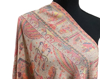 100% Pure  Pashmina Shawl, Kani Stole, Wedding Wrap ,Kashmiri Shawl, Bridal Shower Gift, Size 28 X 78 inches,Mother&#39;s Day Gift
