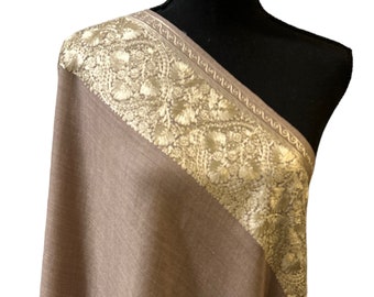 Silk Thread Embroidered border , Pashmina Shawl ,Holiday Gift , Bridal Shower