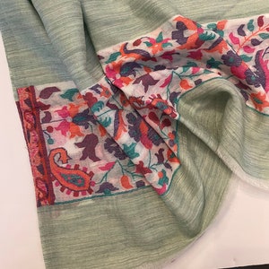 Summer kani Stole,Pashmina Kani Border Shawl, Wedding Wrap , Gift for her, Bridal Gift , Anniversary Gift