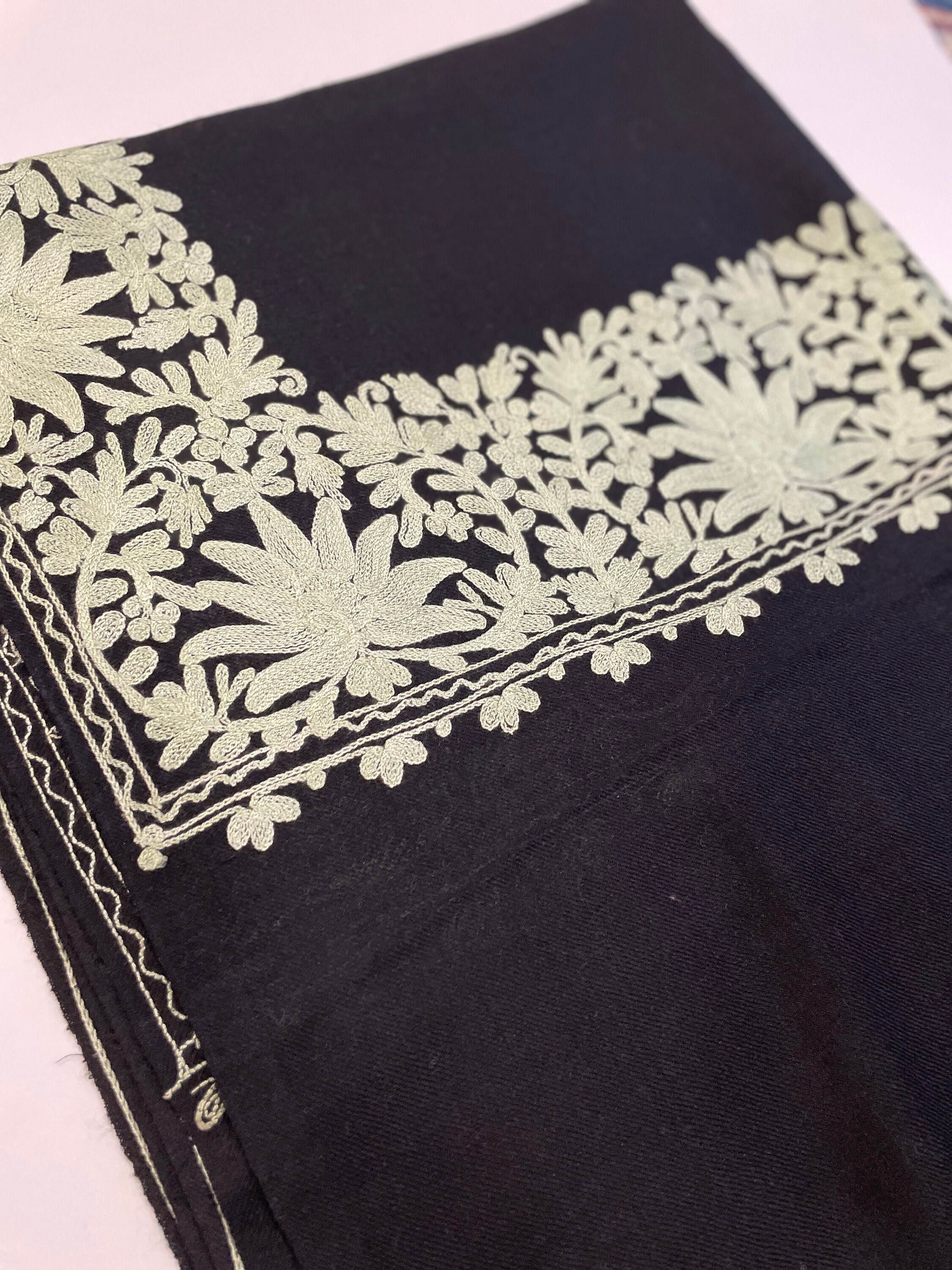 Pure Kashmir Pashmina Shawl with Aari Embroidery Oversized