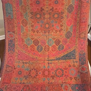 Pure Kani Pashmina Shawl, Kani Stole, Wedding Wrap ,Kashmiri Shawl, Bridal Shower Gift, Size 28 X 78 inches,Mother&#39;s Day Gift