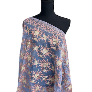 Organza Shawl,Embroidered Shawl,Wedding Wrap, Bridal gift Idea,kashmir Scarf,Mother&#39;s Day Gift