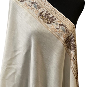 Pashmina Stole with Embroidered Border, Wedding Wrap, Holiday gift , Size 30 inches by 80 inches