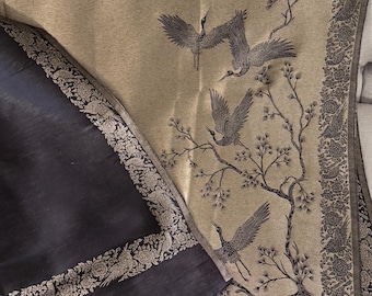 Sciarpa Pashmina e Chiaro di Luna: Design reversibile con uccelli al chiaro di luna - ULTIMO PEZZO