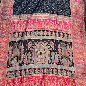 100% Pure Kani Silk Sari, Moghul Inspired Design , Kashmiri Kani Saree