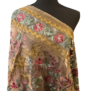 Organza Shawl,Embroidered Shawl,Wedding Wrap, Bridal gift Idea,kashmir Scarf,Mother&#39;s Day Gift