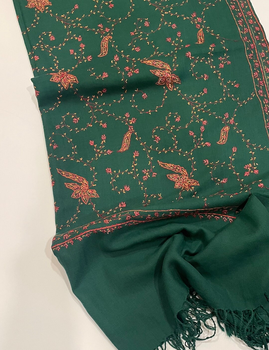 Capri Green Hand Embroidered Pashmina Shawl One of a Kind main image 0