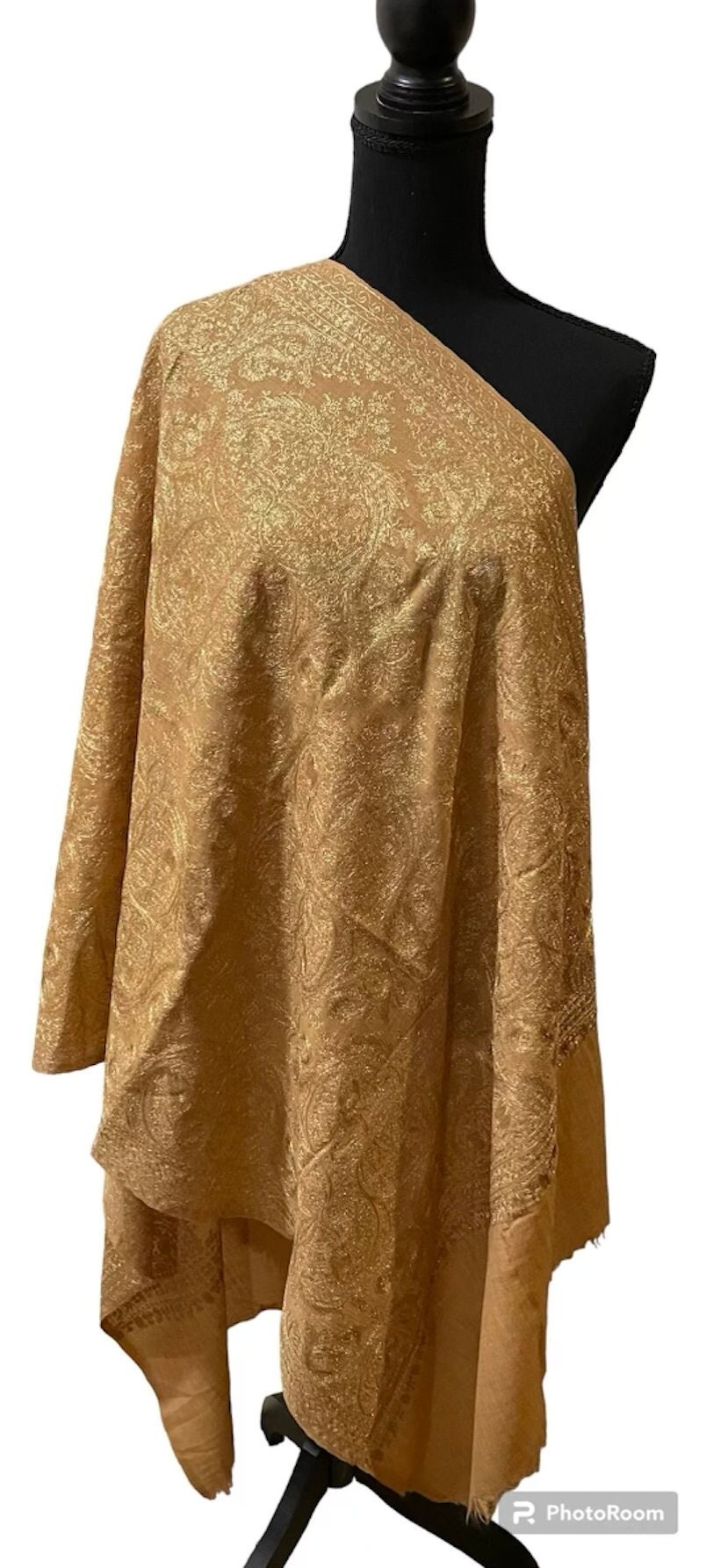 Pashmina Schal mit Gold Tilla Arbeit ( Goldfaden Gestickte Arbeit )
