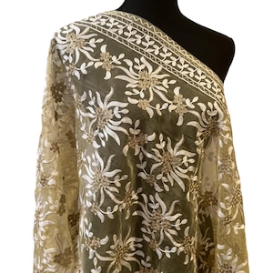 Organza Shawl,Embroidered Shawl,Wedding Wrap, Bridal gift Idea,kashmir Scarf,Mother&#39;s Day Gift