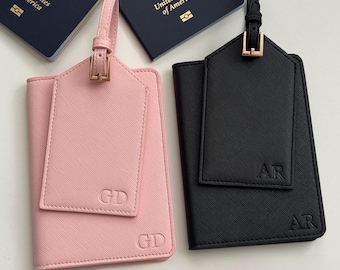 Personalized Passport Cover & Luggage Tag  Blind-Debossed Travel Gift | Wedding Favor Saffiano PU Leather