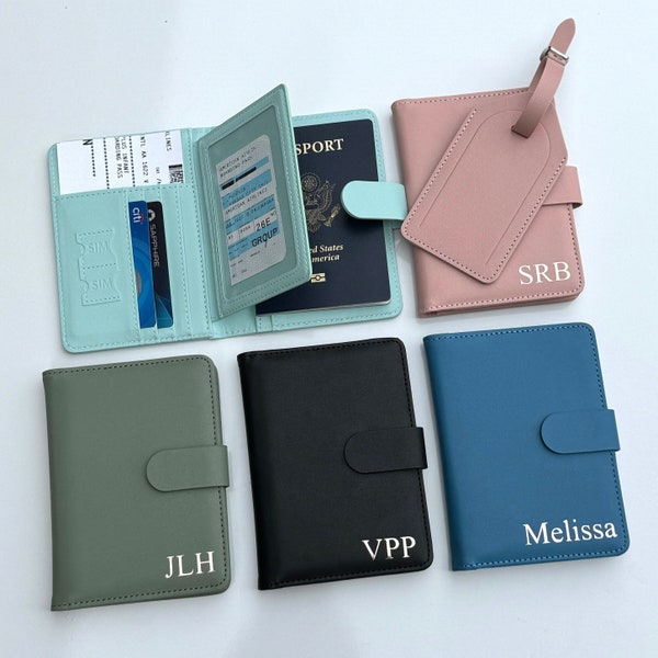 Personalized RFID Plain Passport Holder Medical or Health or Vaccine Card Holder & Credit Card/ID Holder Passport Cover with Luggage Tags
