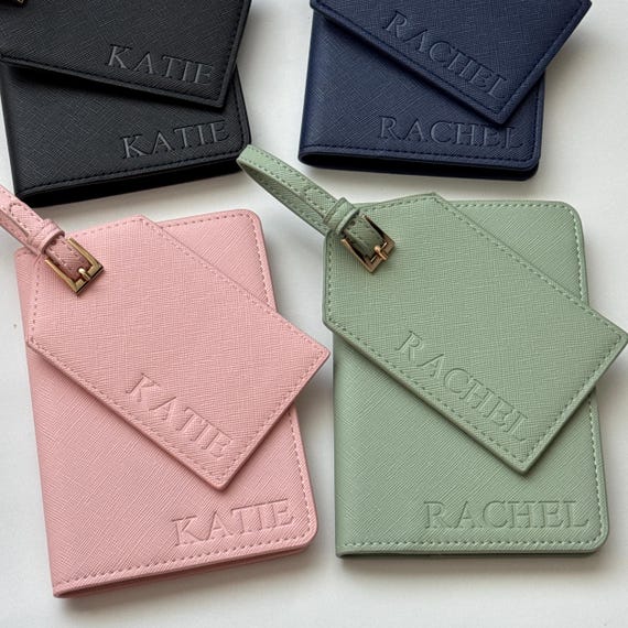 Personalized Passport Cover & Luggage Tag  Blind-Debossed Travel Gift | Wedding Favor Saffiano PU Leather