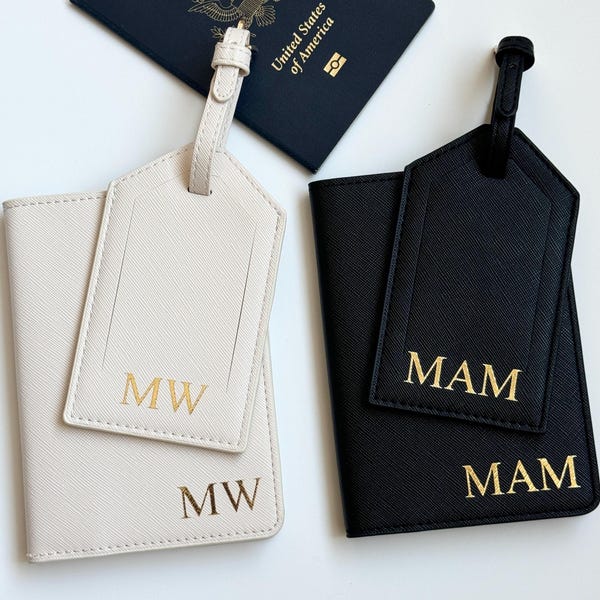 Personalized Passport Cover & Luggage Tag  Saffiano PU Leather Travel Gift