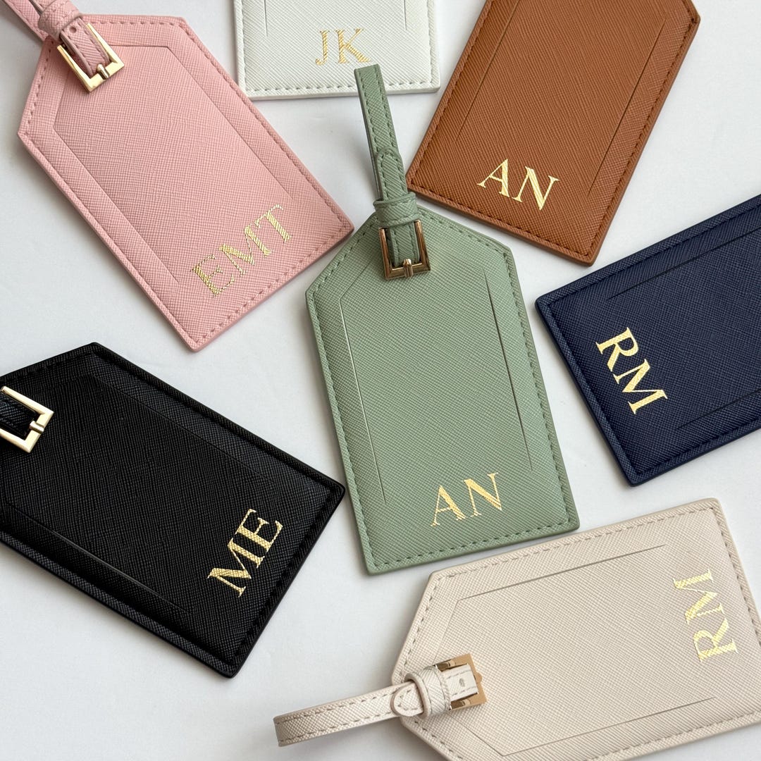Personalized Luggage Tag Saffiano PU Leather Travel Gift Wedding Favor