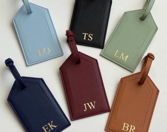 Personalized Luggage Tag: Saffiano PU Leather  Travel Gift with Gold Buckle Wedding Favor