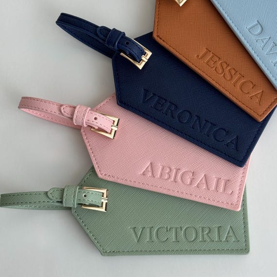Blind Debossed Personalized Luggage Tag Saffiano PU Leather Travel Gift