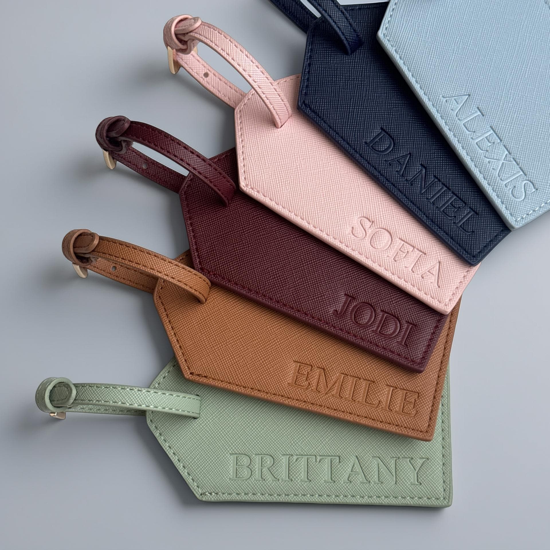 Blind Debossed Personalized Luggage Tag Saffiano PU Leather Travel Gift