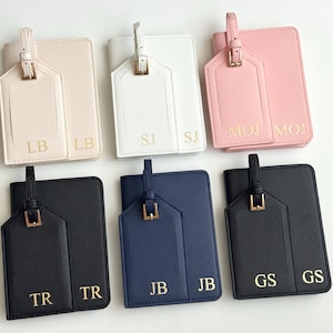 Personalized Passport Cover & Luggage Tag Set: Saffiano PU Leather Travel Gift