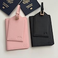 Personalized Passport Cover & Luggage Tag  Blind-Debossed Travel Gift | Wedding Favor Saffiano PU Leather