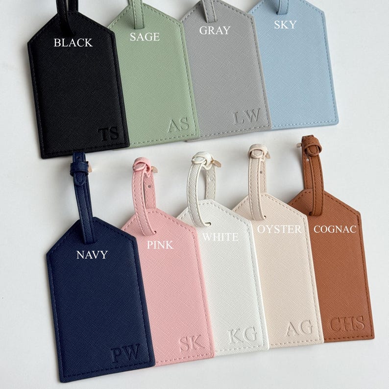 Blind Debossed Personalized Luggage Tag Saffiano PU Leather | Custom Travel Gift image 3