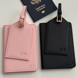 Personalized Passport Cover & Luggage Tag  Blind-Debossed Travel Gift | Wedding Favor Saffiano PU Leather