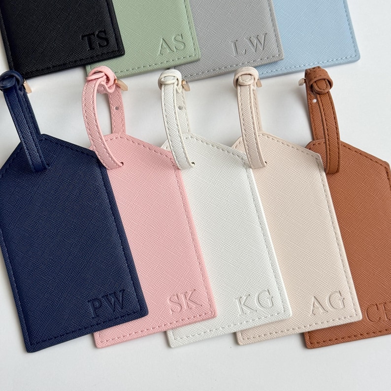 Blind Debossed Personalized Luggage Tag Saffiano PU Leather | Custom Travel Gift image 4