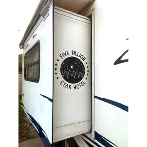 RV &quot;5 Billion Star Hotel&quot; Forest Moon Stars Motorhome Decal for Car, Truck, RV, Laptop, etc  (2 Sizes)